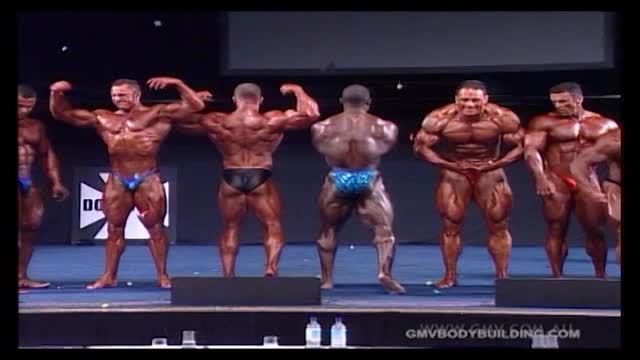Bodybuilders posing onstage