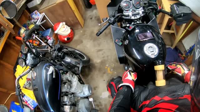 Biker in leather.