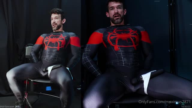 Spiderman cosplay bound & milked
