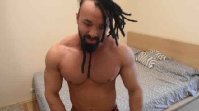 A fan worships his  muscular man