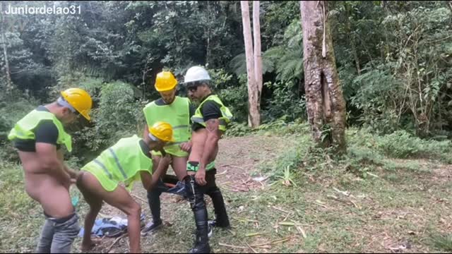 Construction workers in the woods