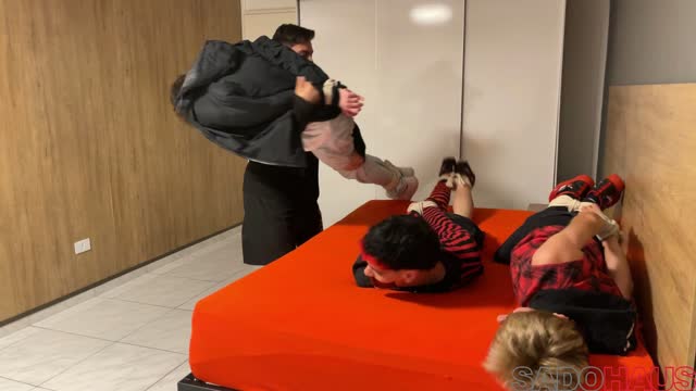 3 Twinks captured, hogtied, & tickled