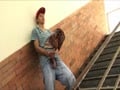 chav wanking on stairs