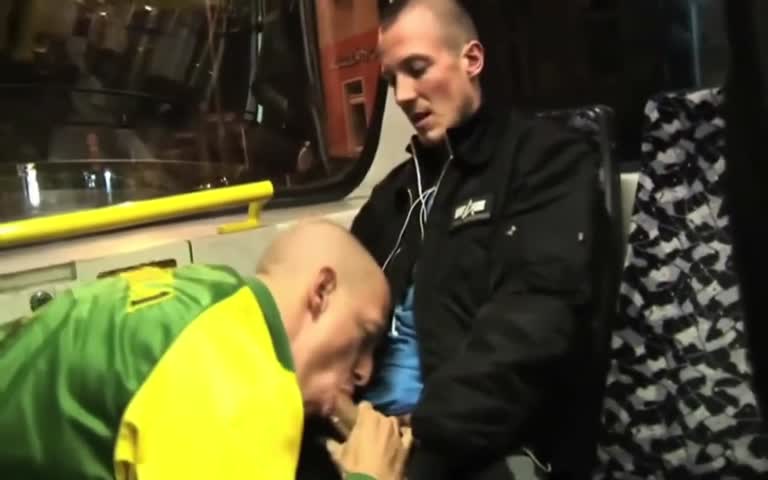 Hot lads in ultimate tram blowjob 