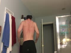 muscle poser jerks off