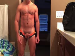 hunky x jerks off in bathroom