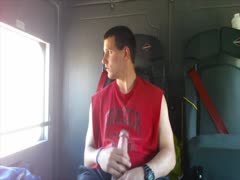 cute guy jerks off in firetruck
