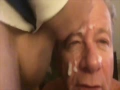Stewart the ole fag takes cum in his face closeup
