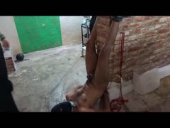 Hot guy bound brutal ball whipping