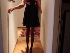 Dressed In Leather Skirt And Red High Heels, Play Till Cum