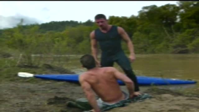 Muscle guys   play by the river