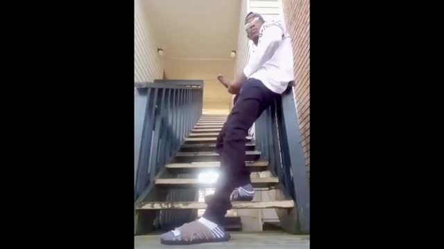 Youngin jerking his huge dick in public