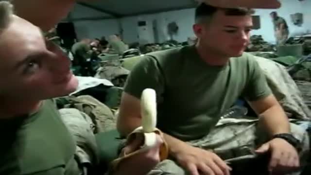 Soldier Deep Throats a Banana