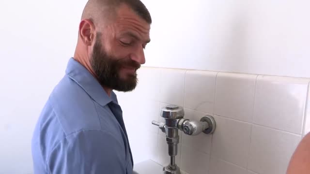 Trashy Men Sucking Big Cock At A Urinal