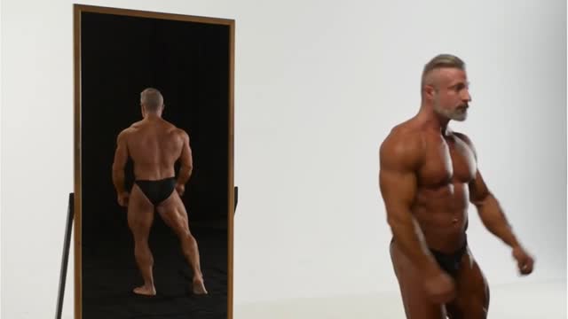 Muscle Dad Mirror Posing