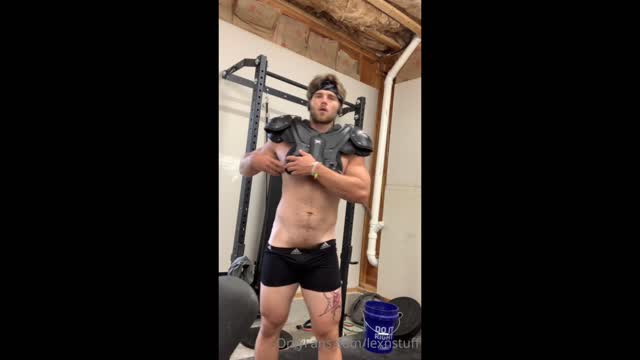 cute hunk jerks off after a workout