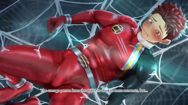 Superhero trapped by spider web
