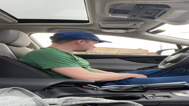 he wanks his big cock in his car