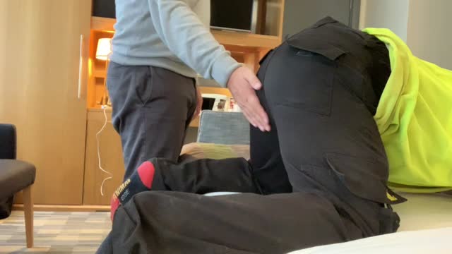 Hi viz guy with thick tool spanked