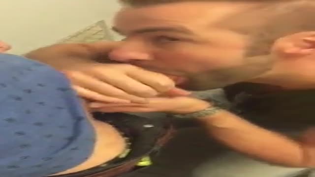 Blowjob in a public bathroom