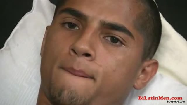 Beautiful Latin guy cums on his head