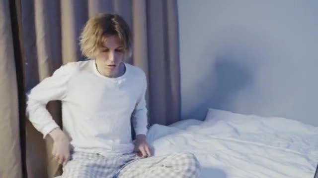 cute 18yo guy with long hair masturbates while watching porn