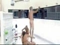 Guy showers with others