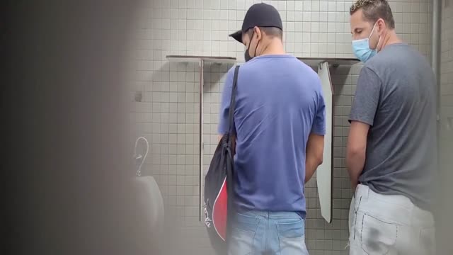 Guys fuck in public bathroom 