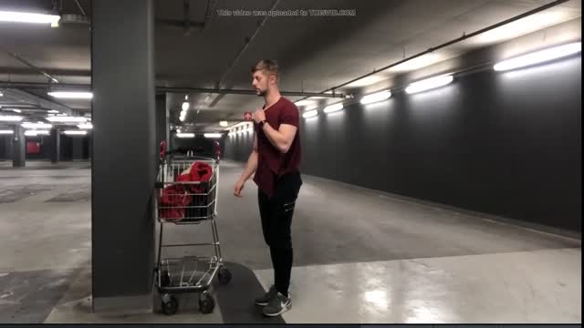 German stud unloads in a public carpark