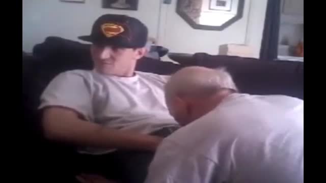 aggressive straight is sucked and swallowed by old guy