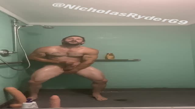 Nicholas Ryder Fucks Dildos in Public Shower