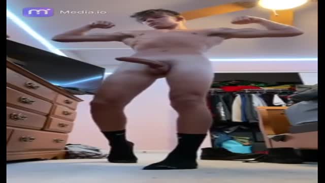 This German teenager is so Funny - he shows us his Muscles, but we look at his Big Dick