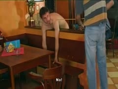 Waiter gets caned in front of customers